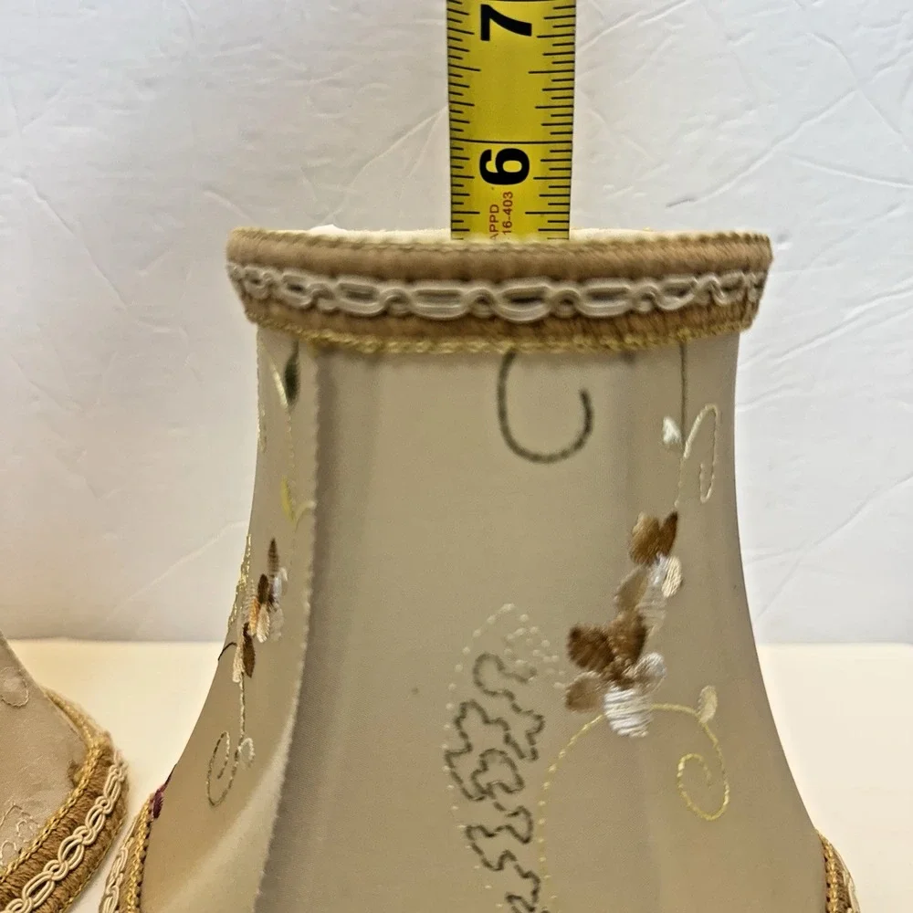 Set Of 5 Chandelier Floral Embroidered Chanting Lamp‎ Shades Cream Bell Shape